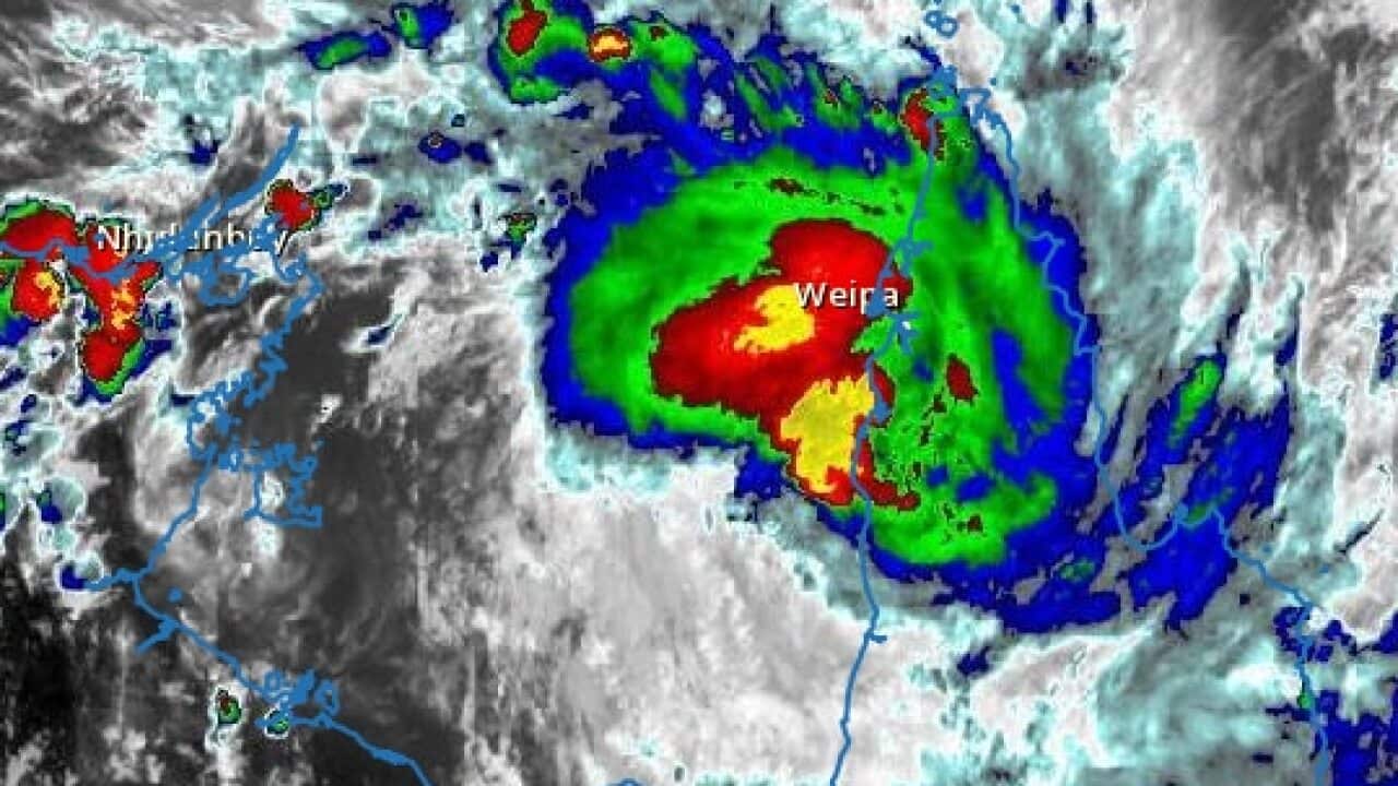 A satellite image of tropical cyclone Trevor in the Gulf of Carpentaria.