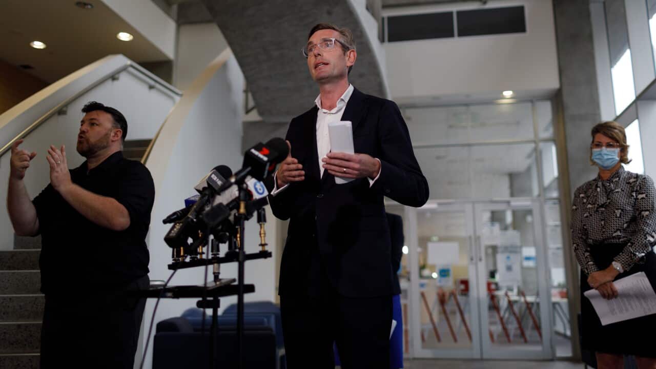NSW Premier Dominic Perrottet speaks to the media during a press conference in Sydney, Friday, January 7, 2022.