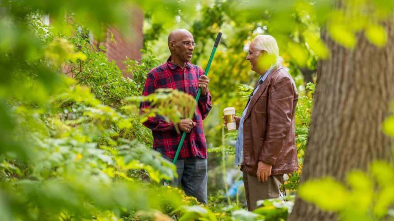 Senior neighbors friendly talk