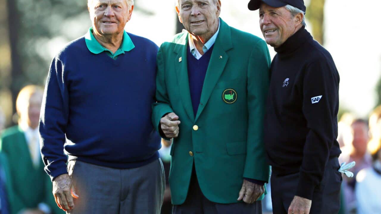 (L-R) Golfers Jack Nicklaus, Arnold Palmer and Gary Player
