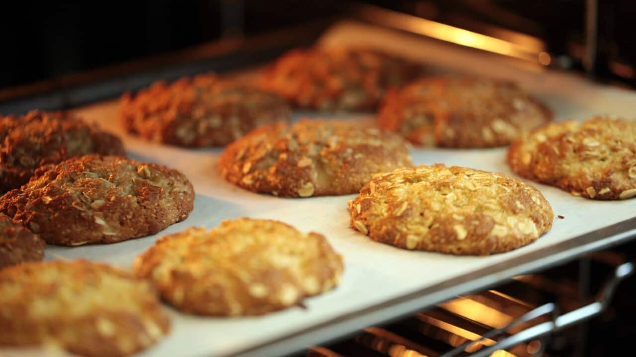 Anzac biscuits in the oven after baking