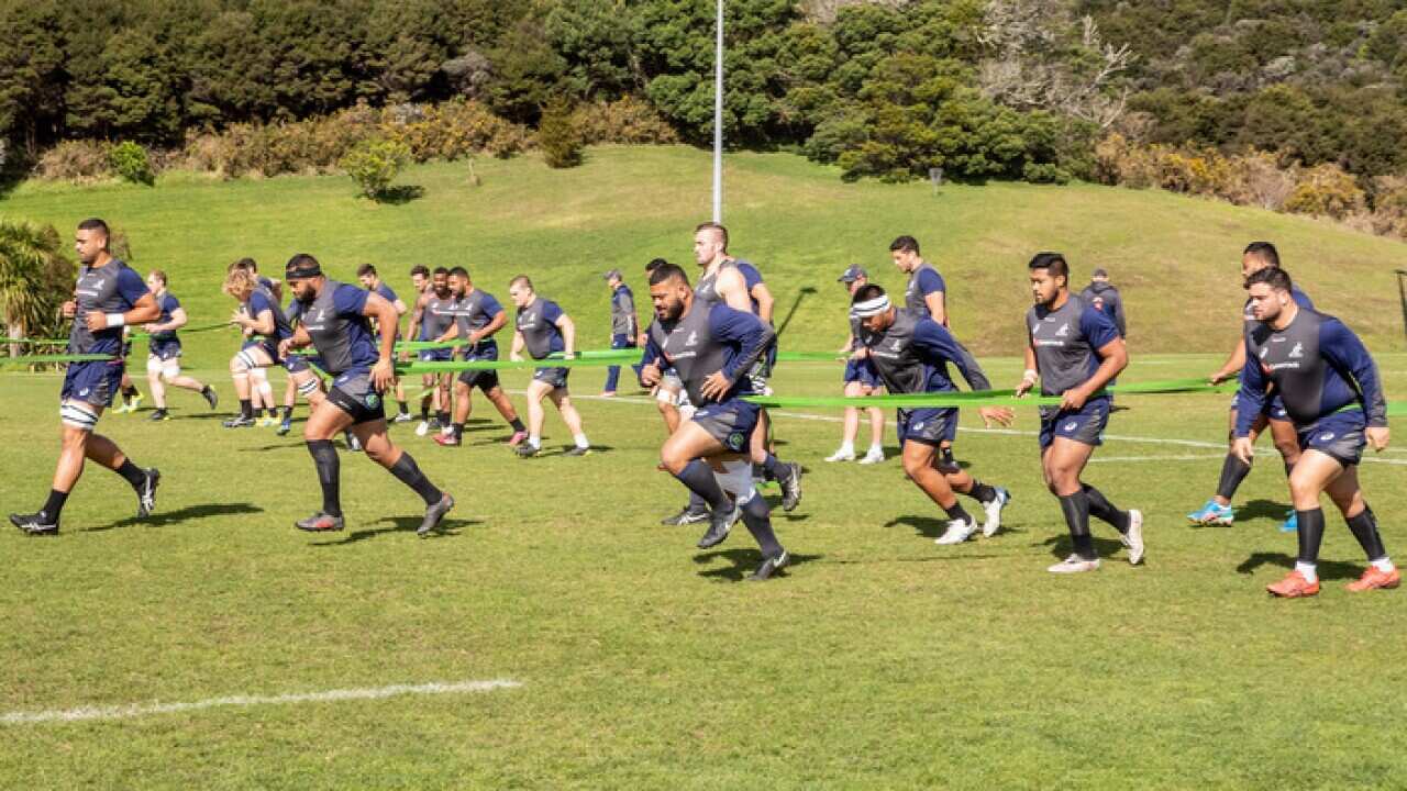 Wallabies players training at Onetangi Sports Park, Waiheke Island, Auckland