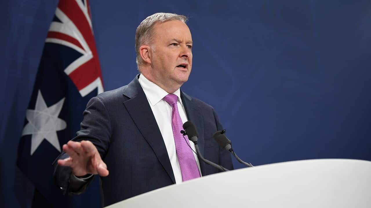 Anthony Albanese speaks to the media on Monday.