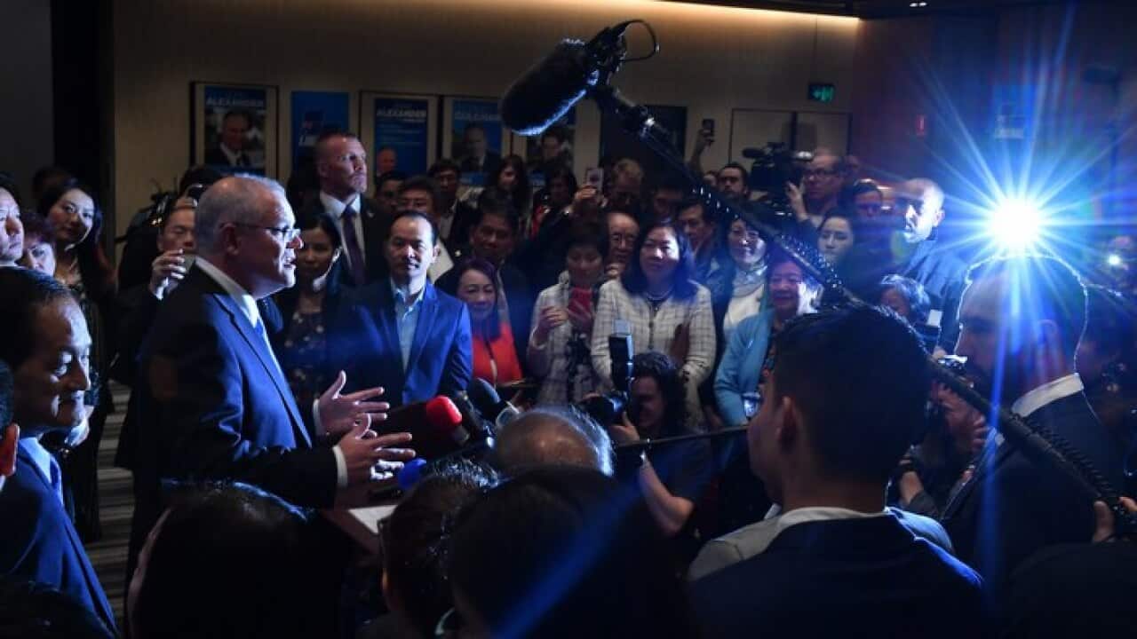Scott Morrison campaigns at a Chinese community event in Sydney.