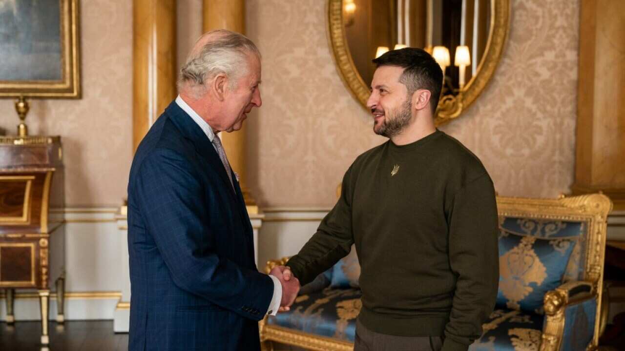 During a visit to the United Kingdom, President of Ukraine Volodymyr Zelenskyy was received by King Charles III of the United Kingdom of Great Britain and Northern Ireland..jpeg