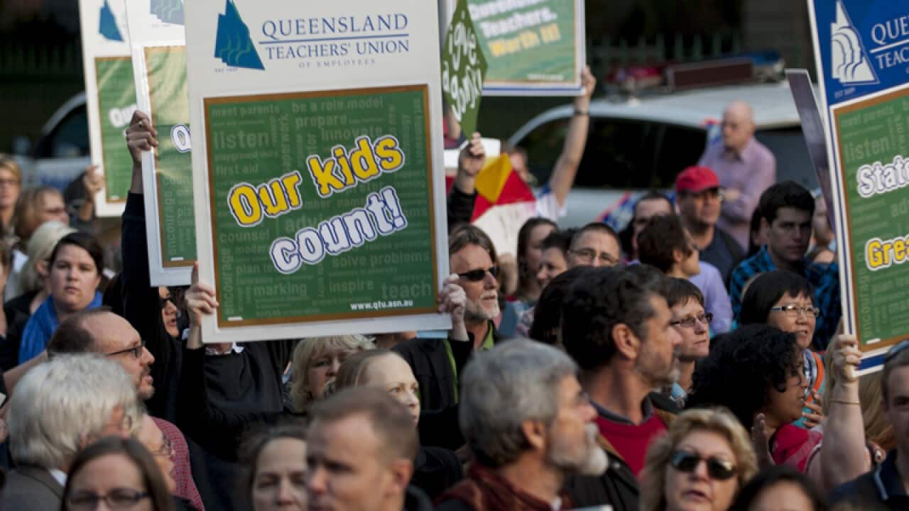 Queensland teachers during a rally in Brisbane