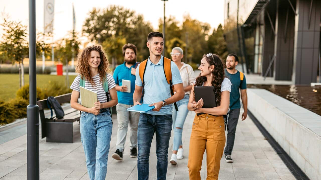 Students Walking  On The University Campus