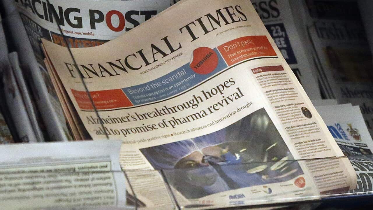 The Financial Times newspaper is on display