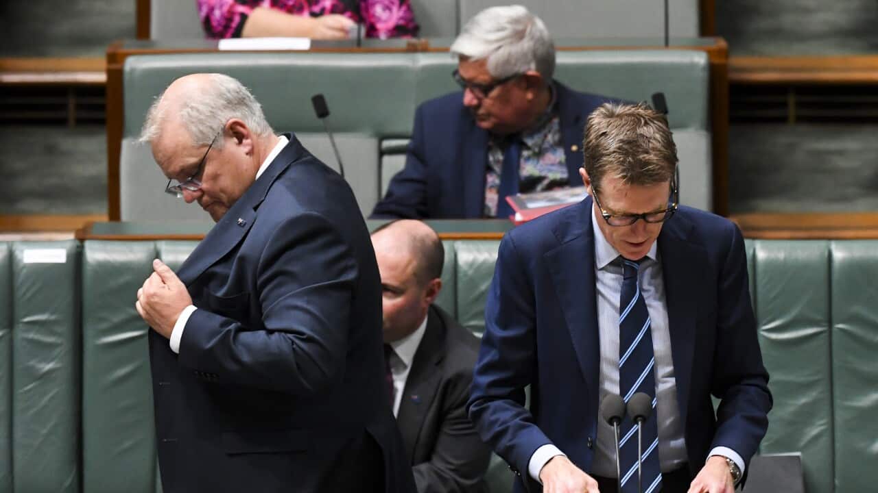 Scott Morrison (left) and Attorney-General Christian Porter at Parliament House in Canberra, Tuesday