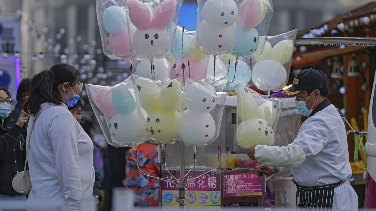 A fairy floss vendor at a shopping mall in Beijing