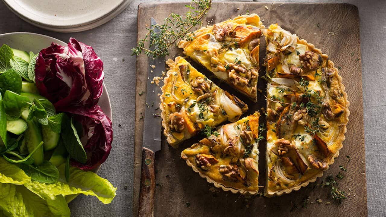 Sweet potato and garlic tart