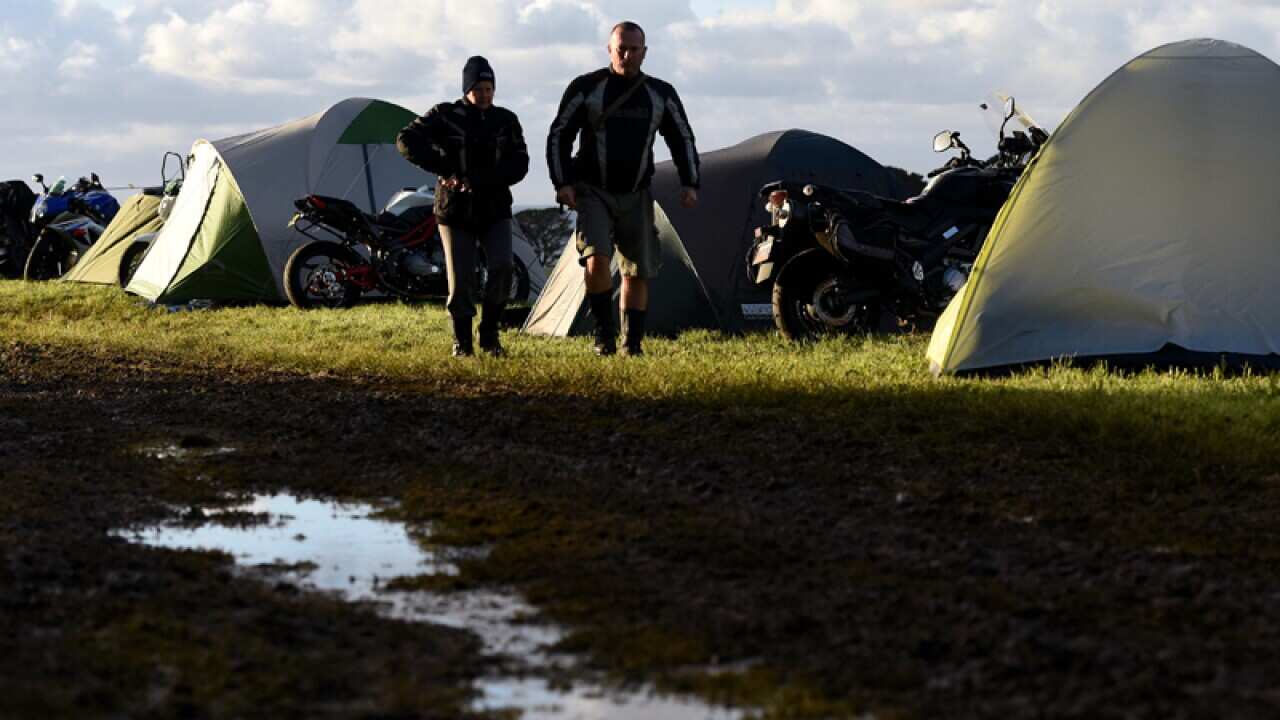 Spectators camping next to the race track at Philip Island