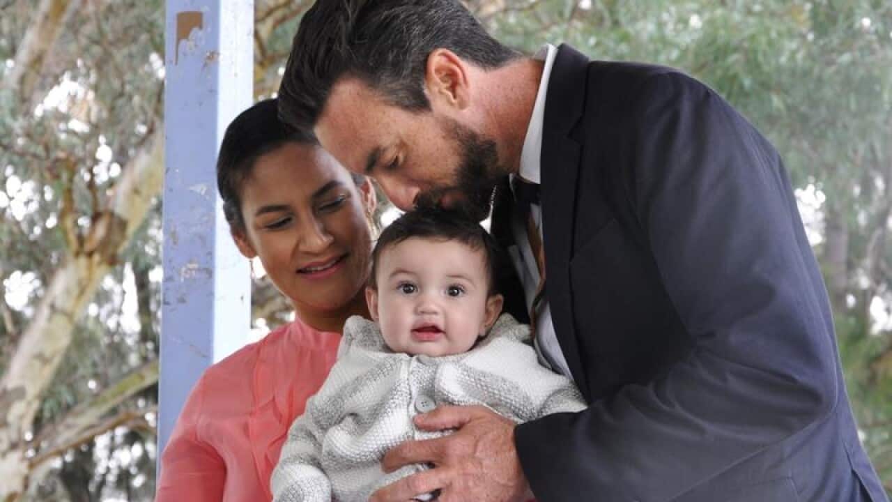 Member for Perth Tim Hammond with his wife and baby son in Perth.