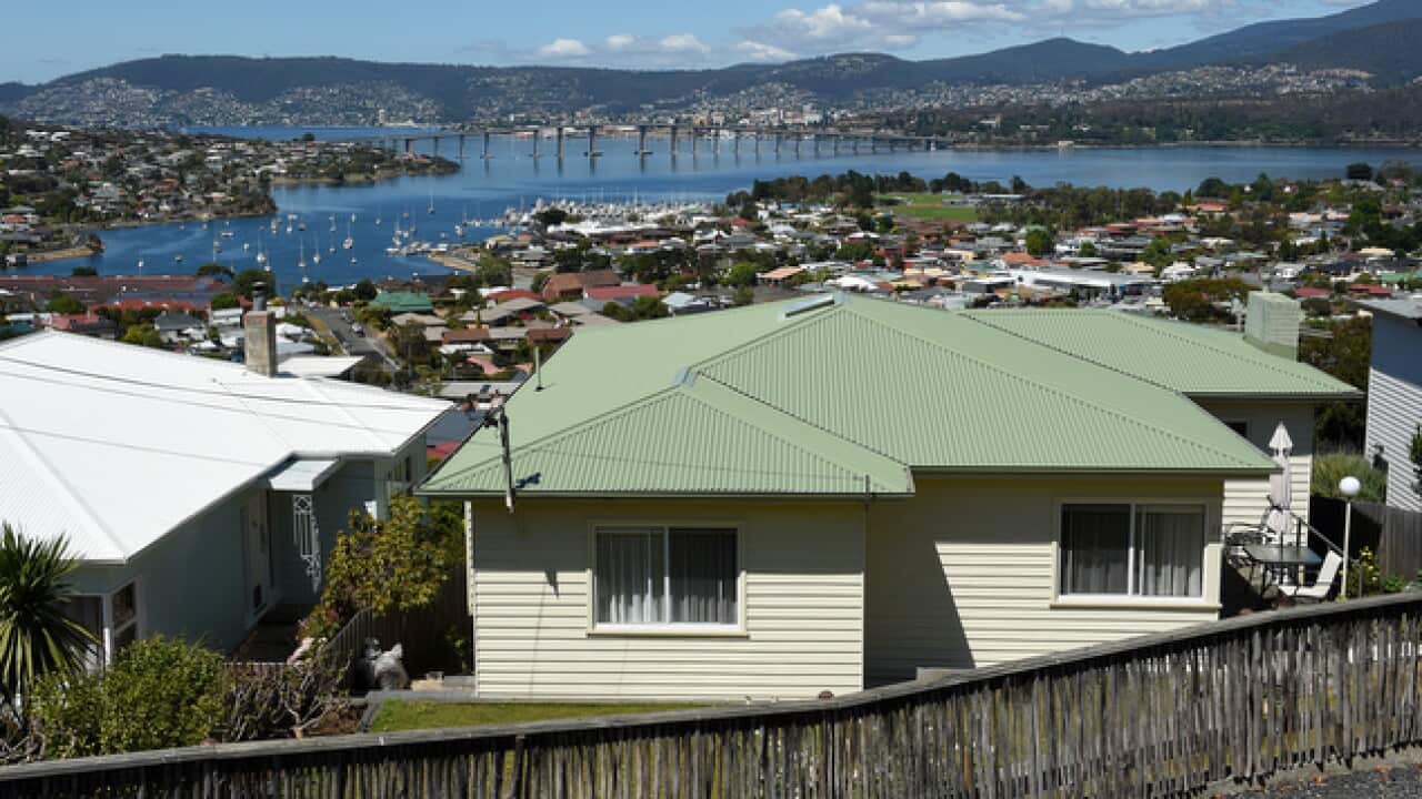 Residential properties overlooking the Tasman Bridge and Hobart in Tasmania