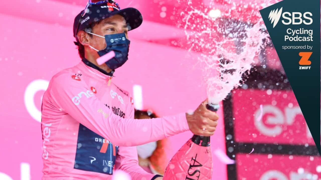 Egan Bernal celebrate another pink jersey