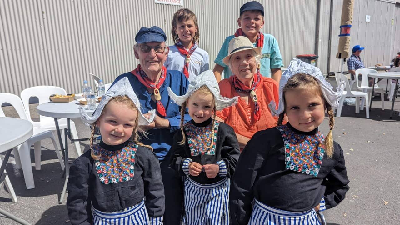 Adriana, met haar man en achterkleinderen op het Holland Festival in Berwick