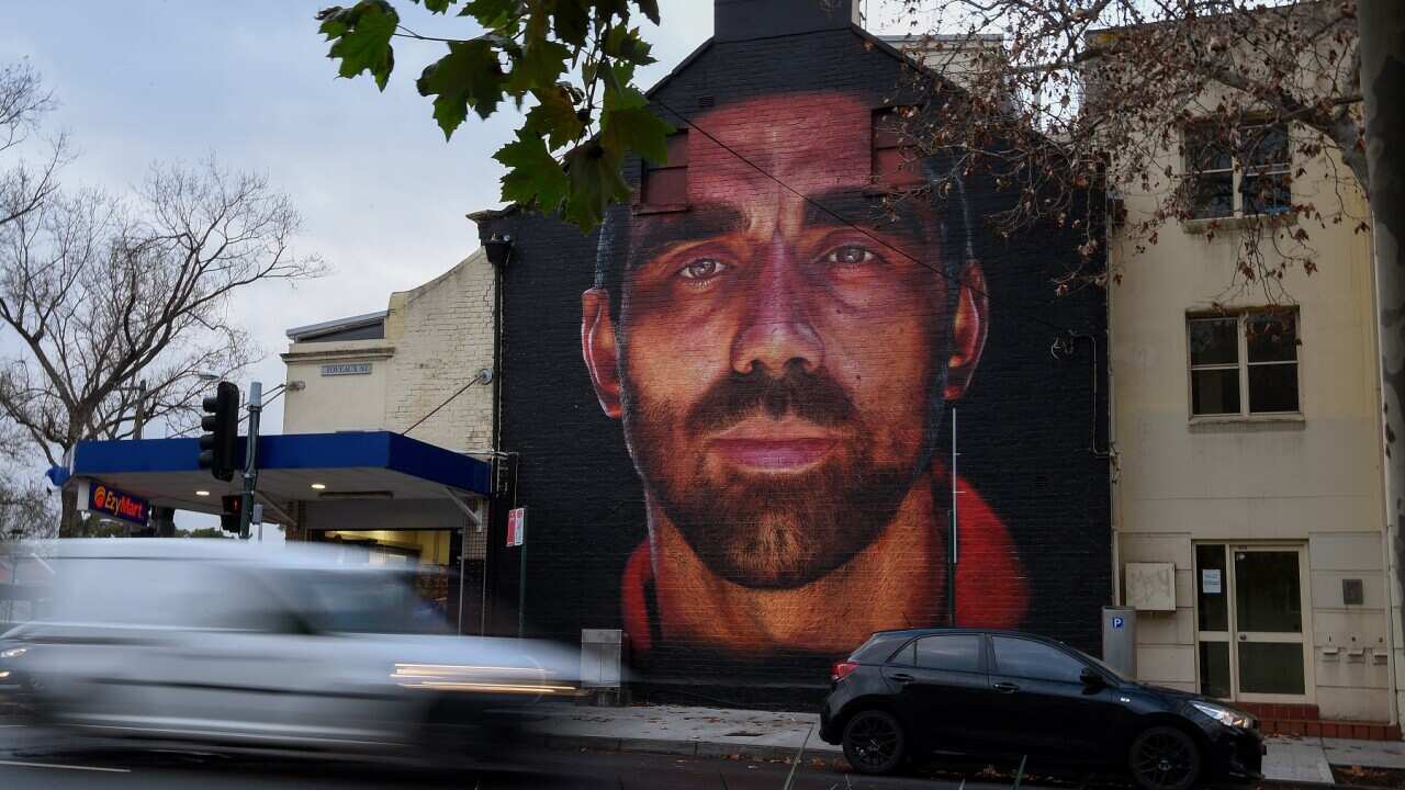 A mural of former AFL player Adam Goodes in Surry Hills, Sydney