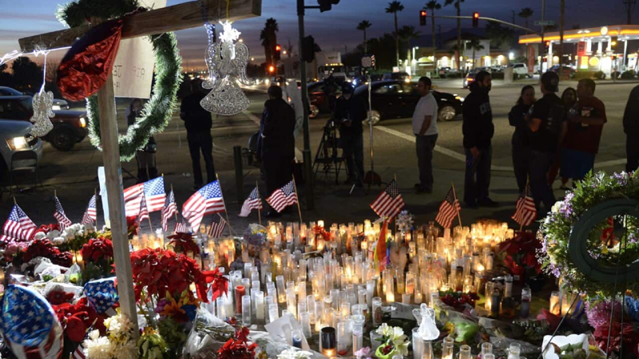 A makeshift memorial outside the Inland Regional Center