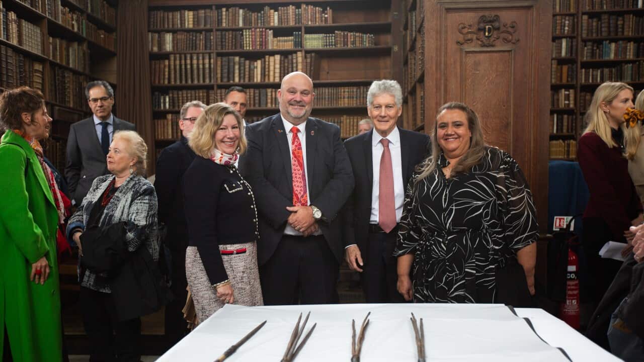 Handing back the Gweagal Spears in Cambridge (Supplied, Jenny Magee).jpg