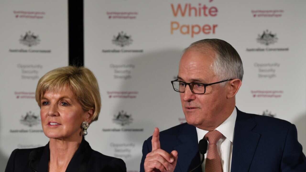 Julie Bishop and Malcolm Turnbull at the Foreign Policy White Paper launch in Canberra