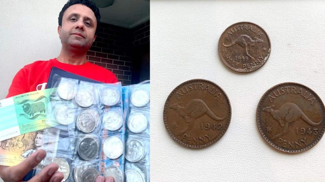 Sarbrinder Singh Kular showing his coin collection.