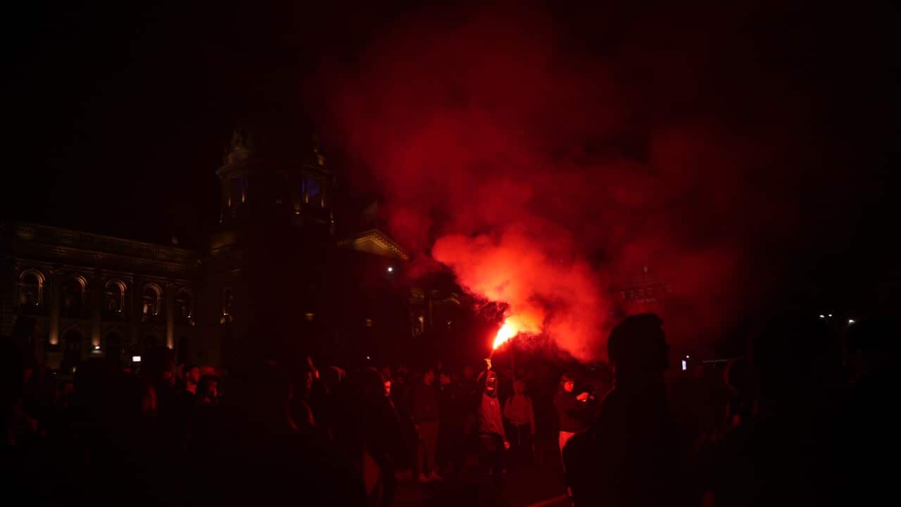 Citizens protesting on the streets of Belgrade