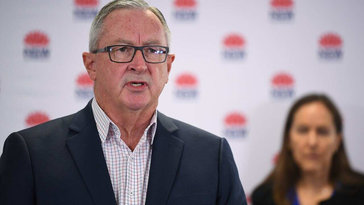 NSW Health Minister Brad Hazzard speaks to the media in Sydney, Sunday, May 24, 2020. (AAP Image/Joel Carrett) NO ARCHIVING