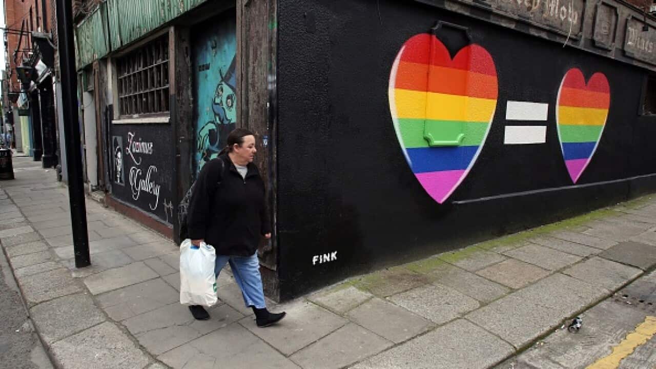 A woman walks past a mural in favour of same-sex marriages in Dublin (AFP/Getty Images)