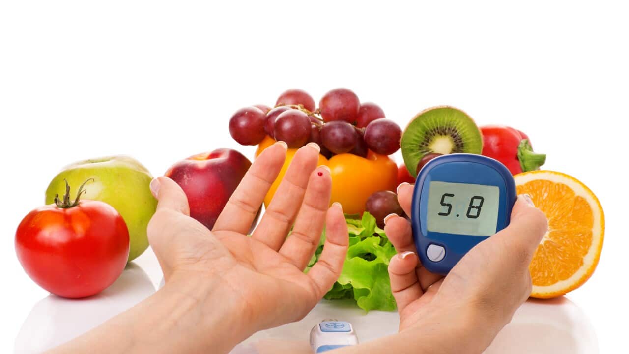 glucometer for glucose level and healthy organic food