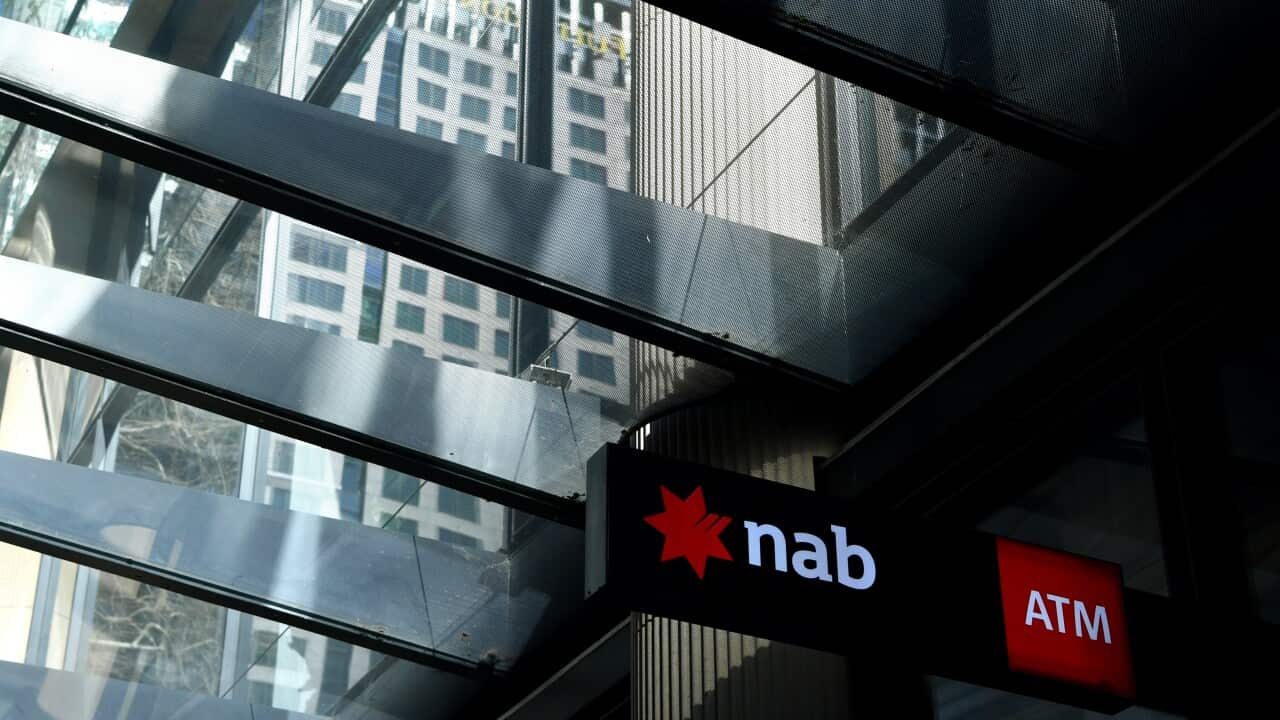 A NAB branch sign and ATM in Sydney