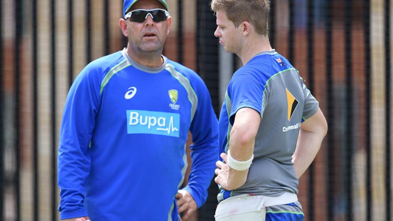Coach Darren Lehmann (L) and captain Steve Smith