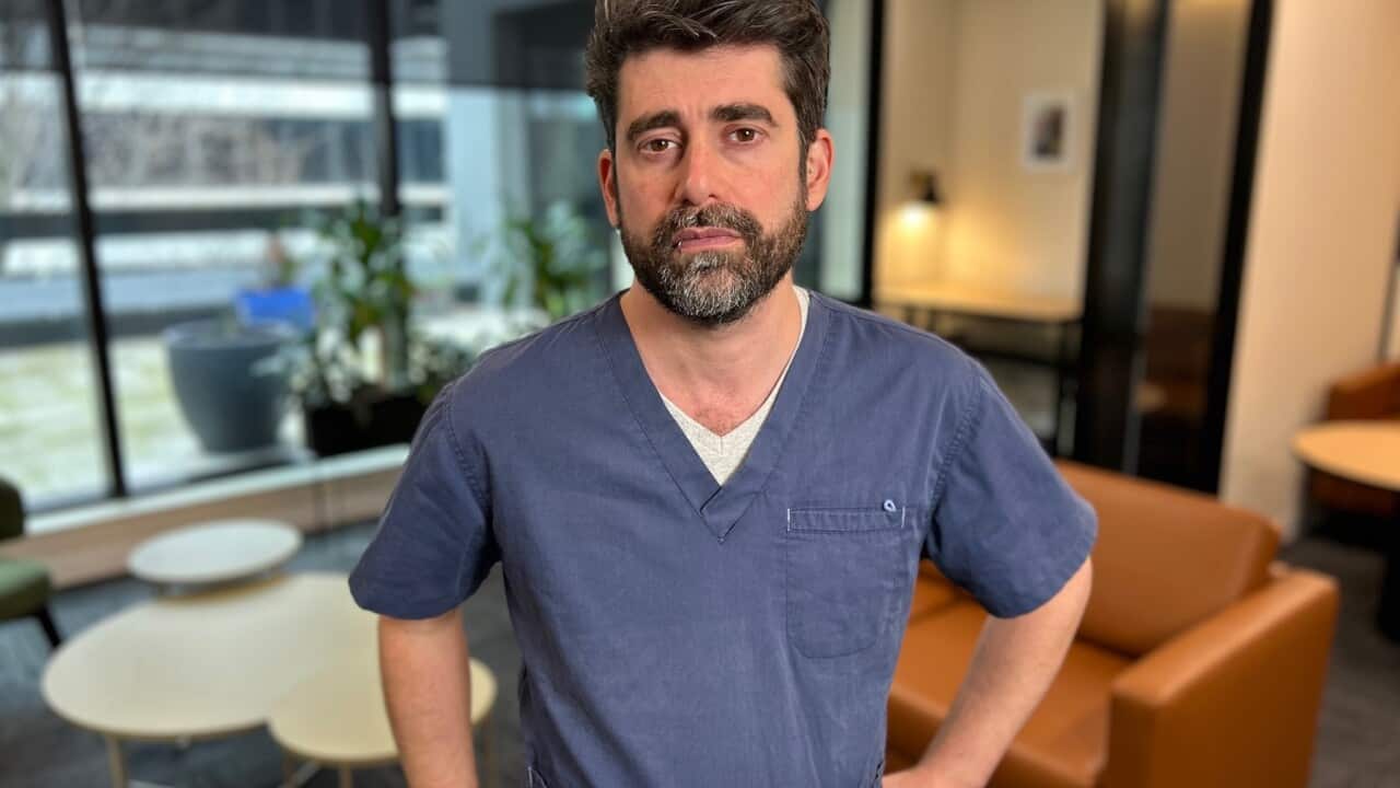 Jean-Philippe Miller is an emergency nurse based in the Red Cross field hospital in Rafah, Gaza (SBS Scott Cardwell).jpg