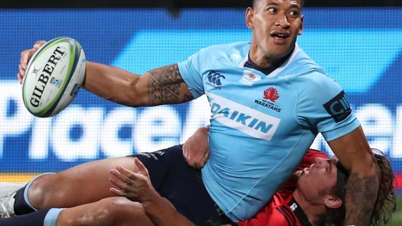 This is a file image of Israel Folau scoring a try.