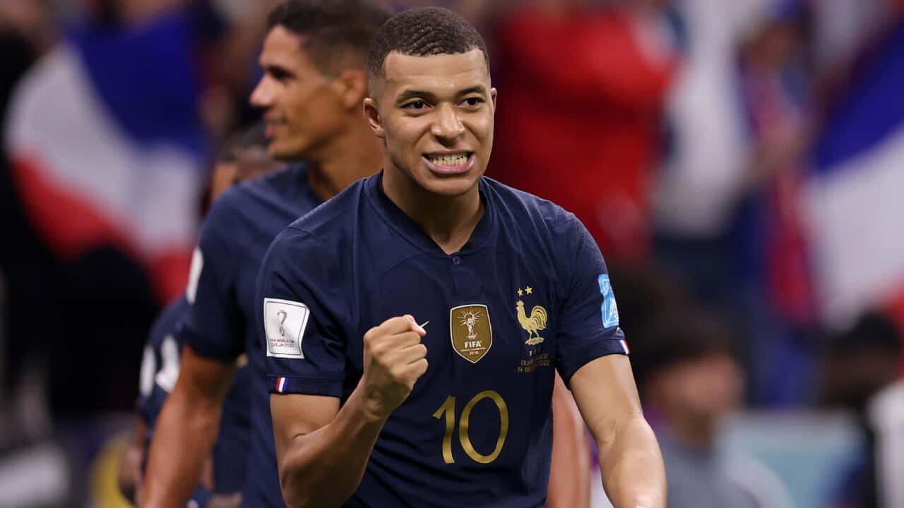 Kylian Mbappe reacts during a FIFA World Cup match for France