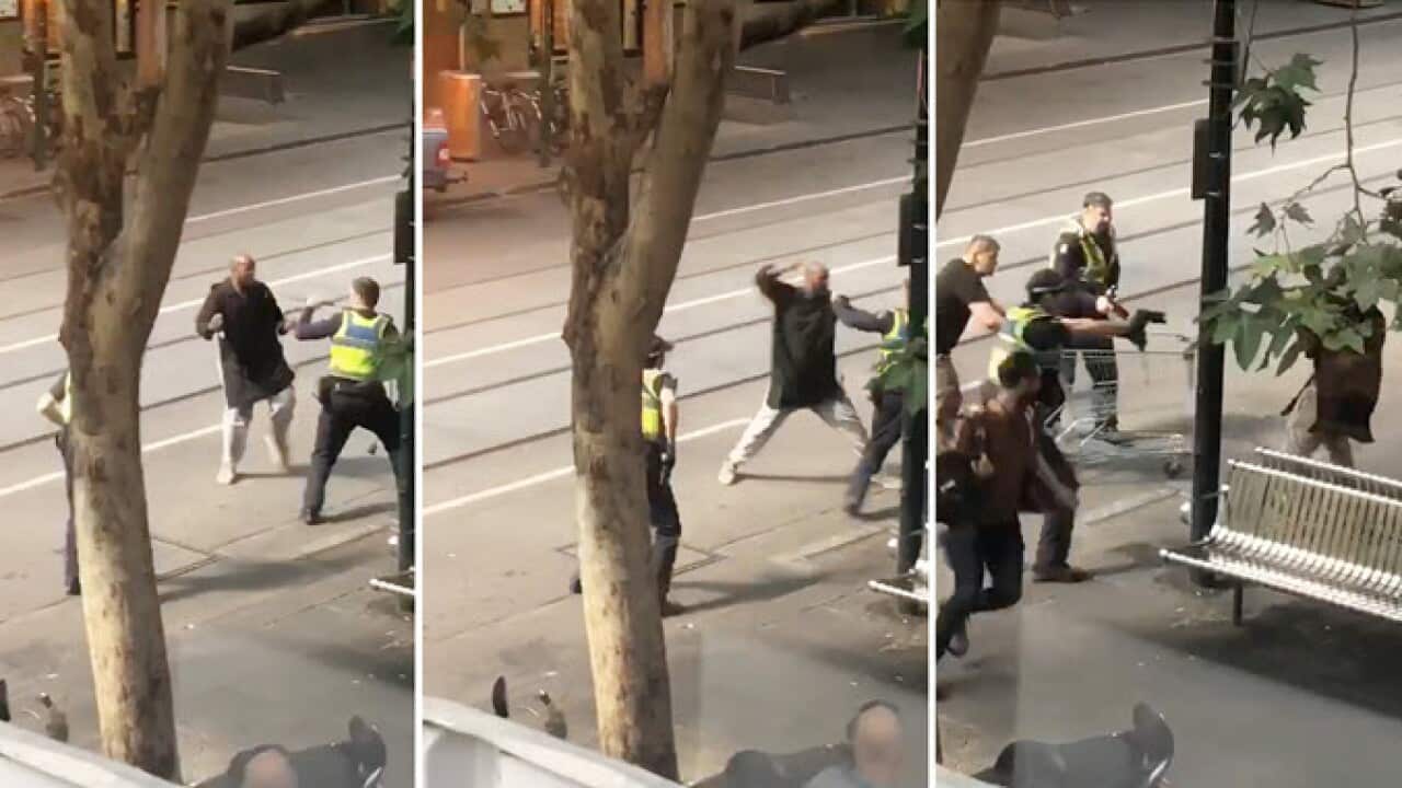 The man lunged at police with a knife before he was tasered and shot. 