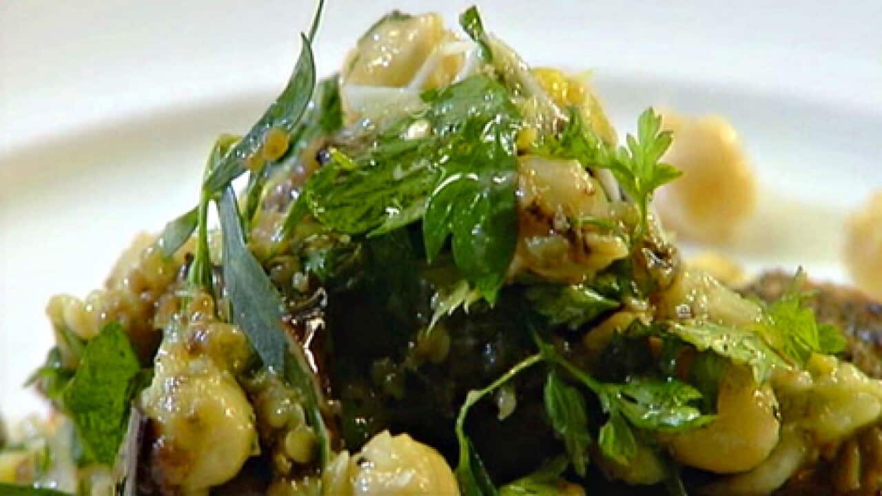 Chickpea and roasted eggplant salad