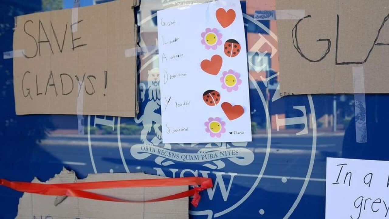 Messages on the windows of Gladys Berejiklian's office