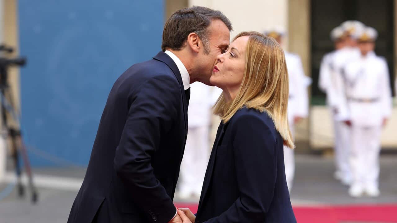 Rome, Italy, June 3, 2025: The Prime Minister of Italy, Giorgia Meloni, meets the President of the French Republic, Emmanuel Macron, at Palazzo Chigi