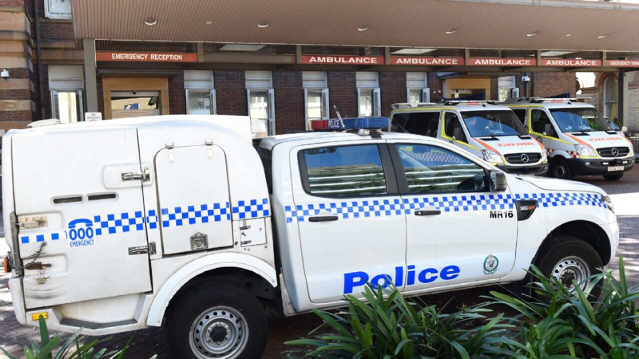 A police car at a Sydney hospital, where Adeel Kahan stayed