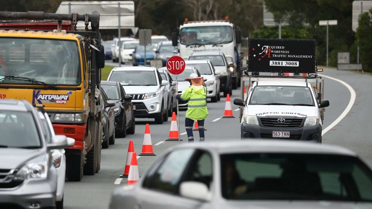 Scenes on the Gold Coast Highway at the Queensland and New South Wales border on the Gold Coast, Friday, July 23, 2021. (AAP Image/Jason O'Brien) NO ARCHIVING