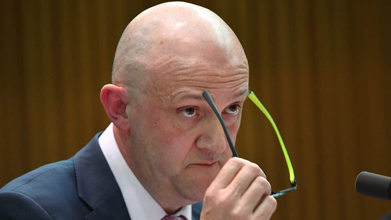 Australian Security Intelligence Organisation ASIO Director General Mike Burgess appears before a Senate Estimates hearing at Parliament House in Canberra, Monday, 21 October, 2019. (AAP Image/Mick Tsikas) NO ARCHIVING
