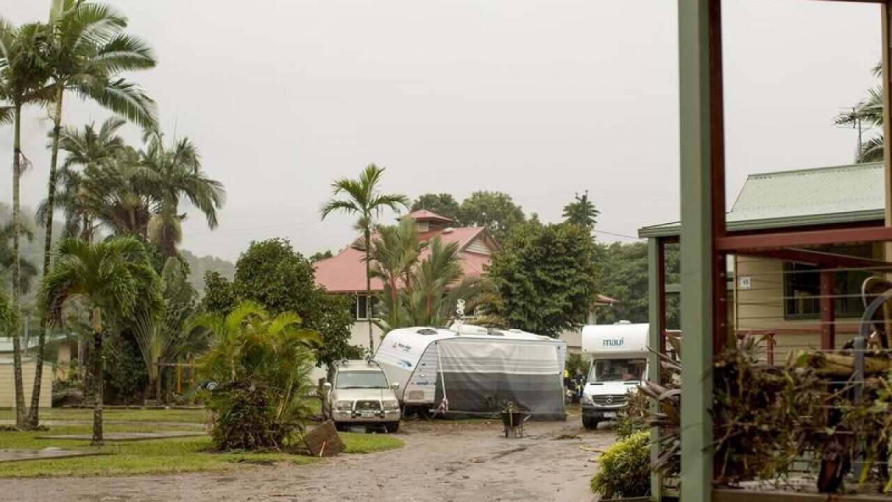 Chaos at a Cairns caravan park from ex-cyclone Nora