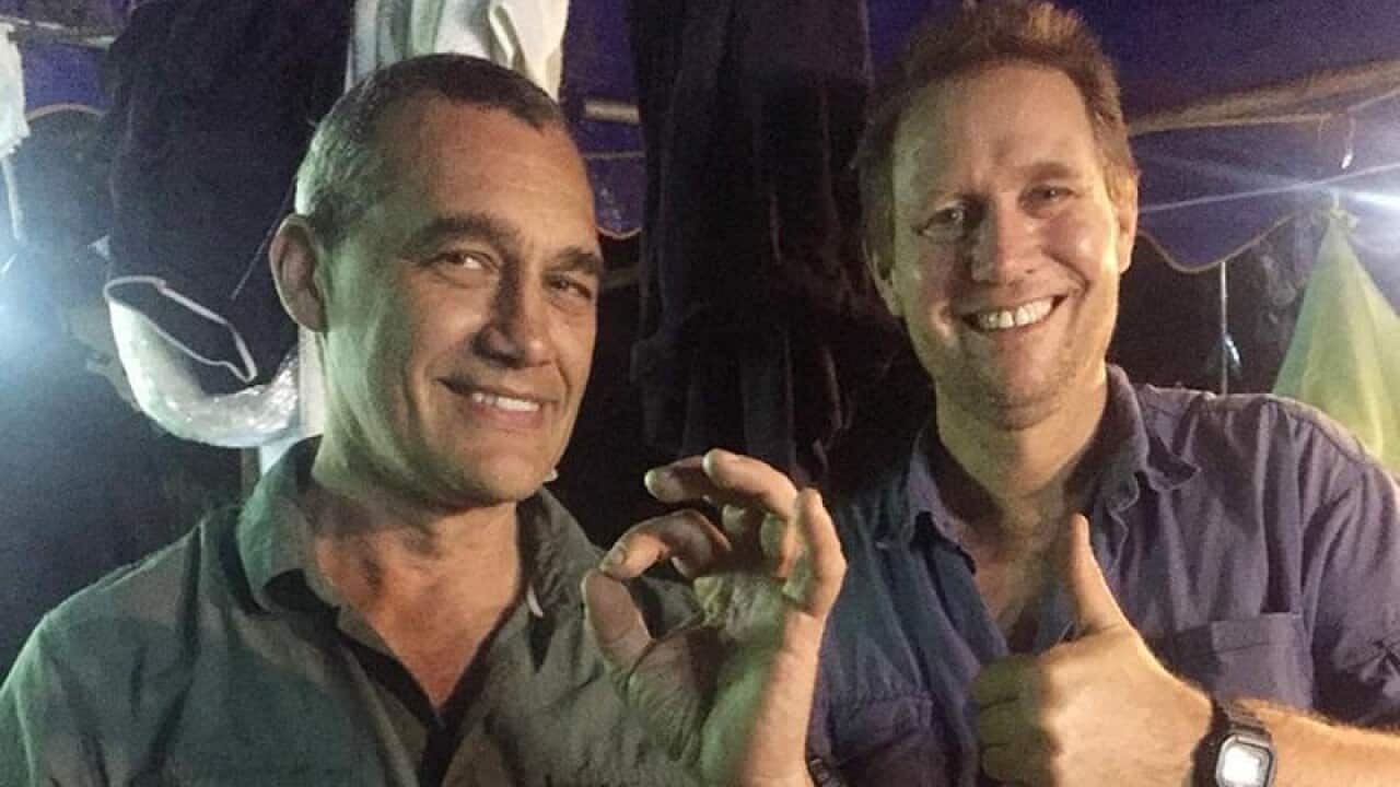 Australian divers Craig Challen and Richard Harris following the dramatic rescue.