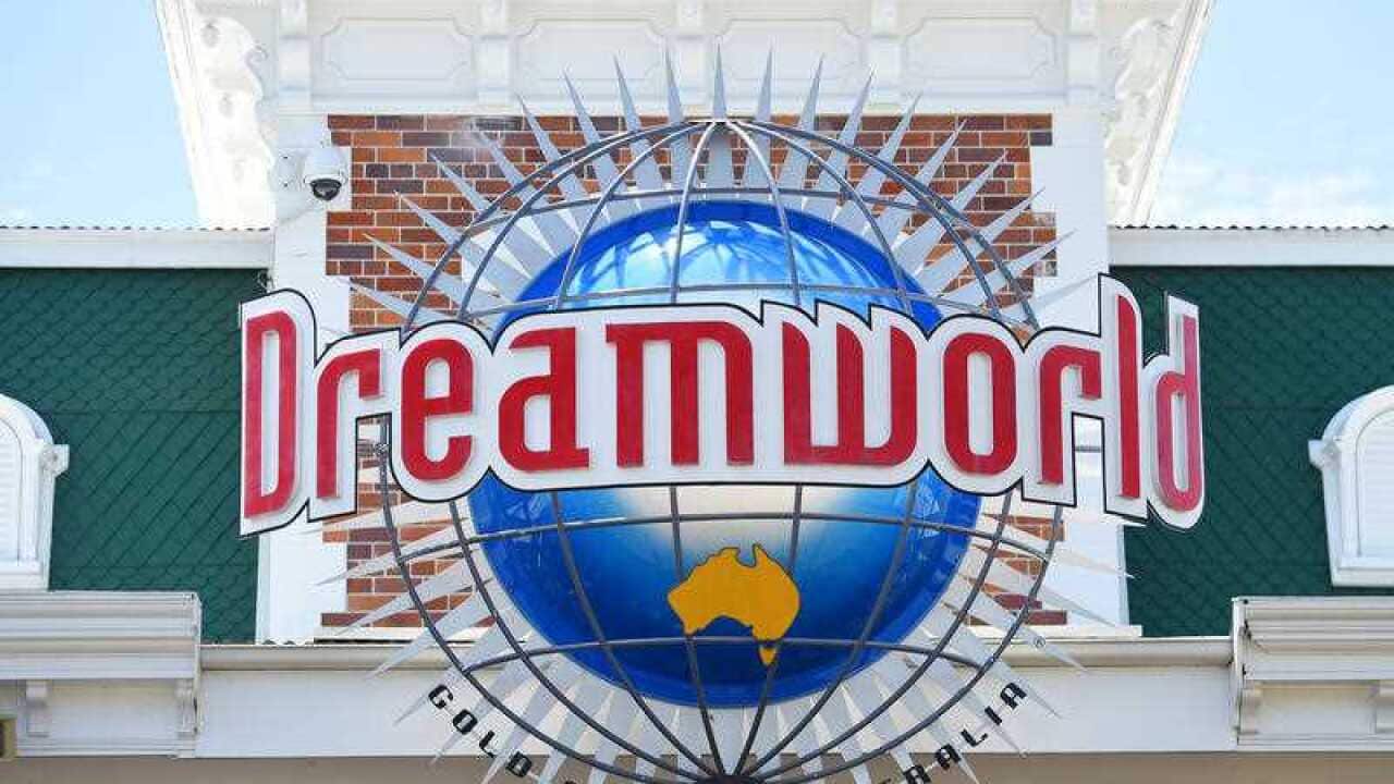 Signage is seen outside the Dreamworld Theme Park on the Gold Coast,