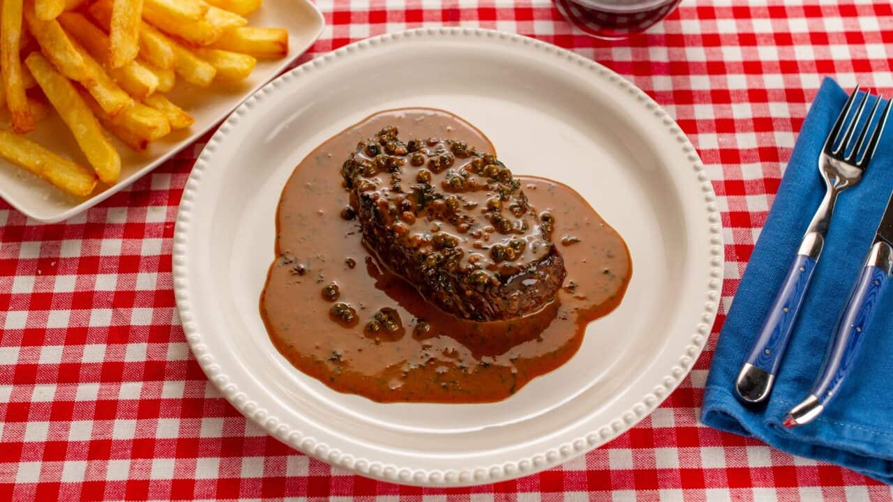 Steak au poivre with pomme frites 