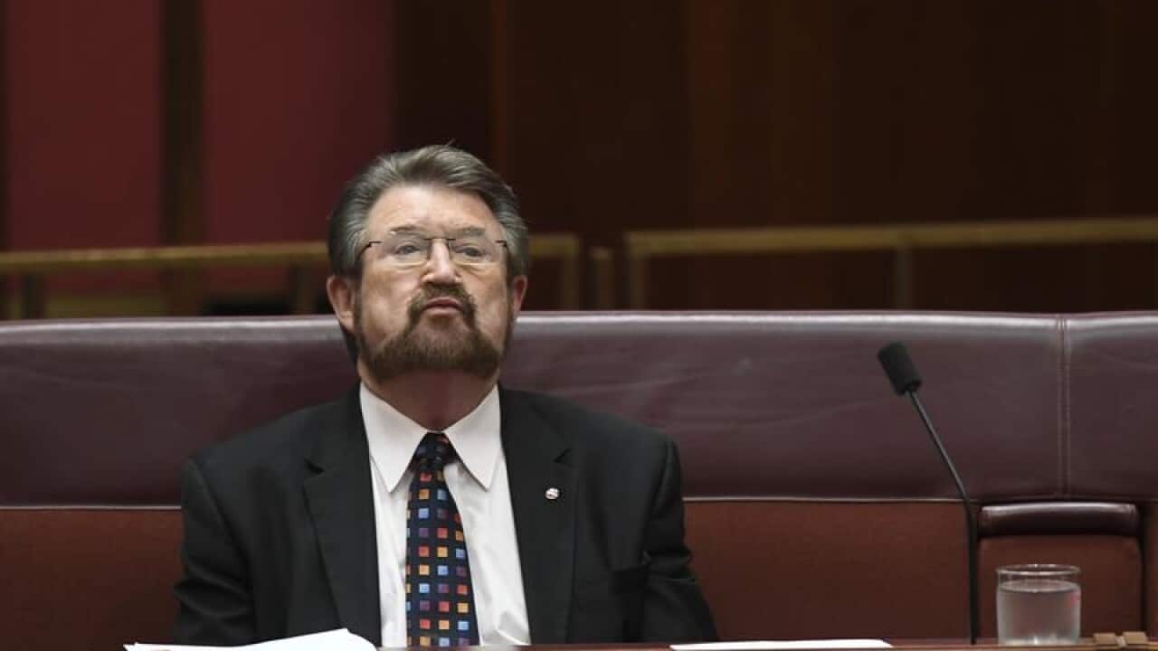 Derryn Hinch sitting in the Senate during parliament.