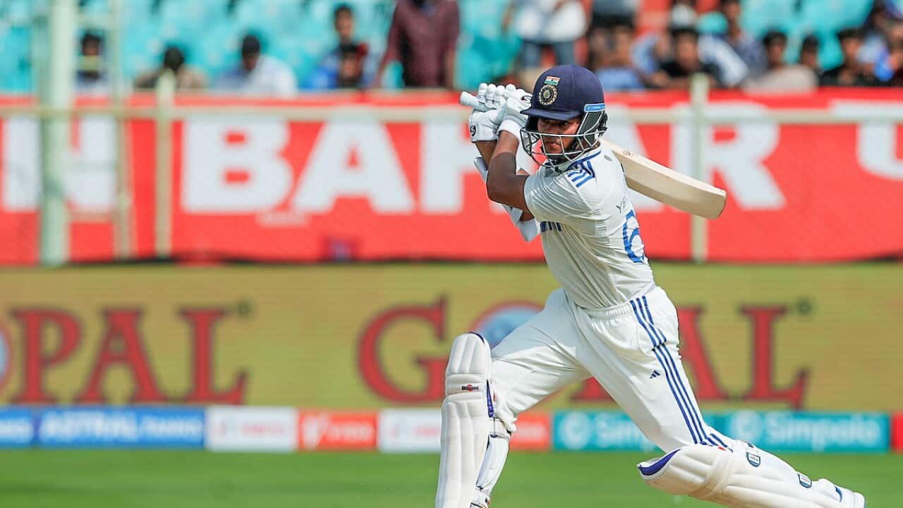 Yashasvi Jaiswal plays a shot