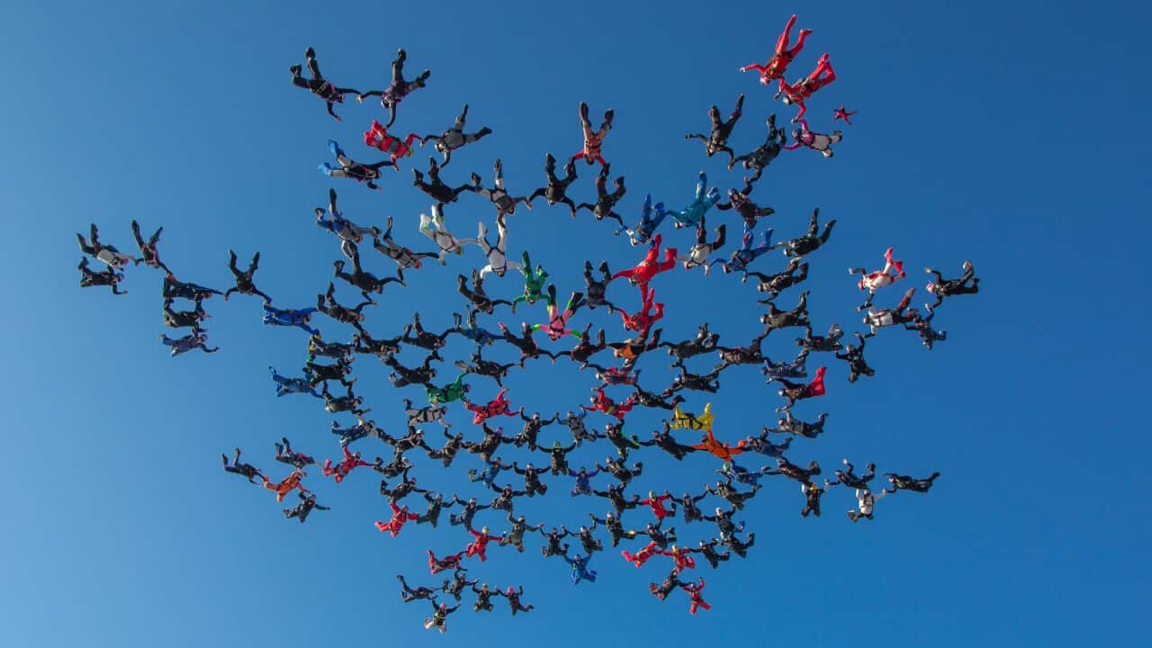 PHOTO: A 130 person formation is a new Australian record in large formation skydiving.