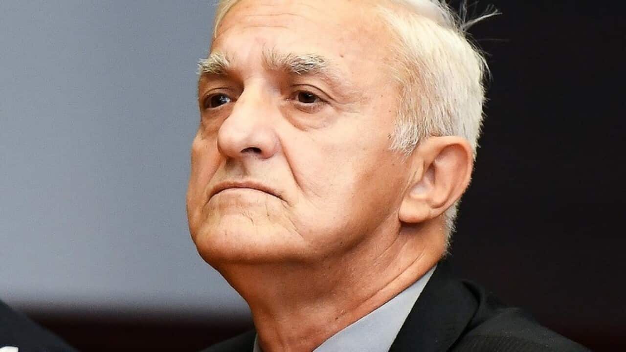 Dragon Vasiljkovic, also known as Captain Dragan, listen to his judgement during his trial at a court in Split, Croatia