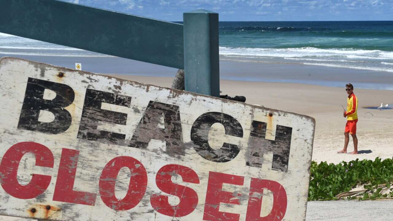 Shelly Beach is seen closed near Ballina in far northern NSW
